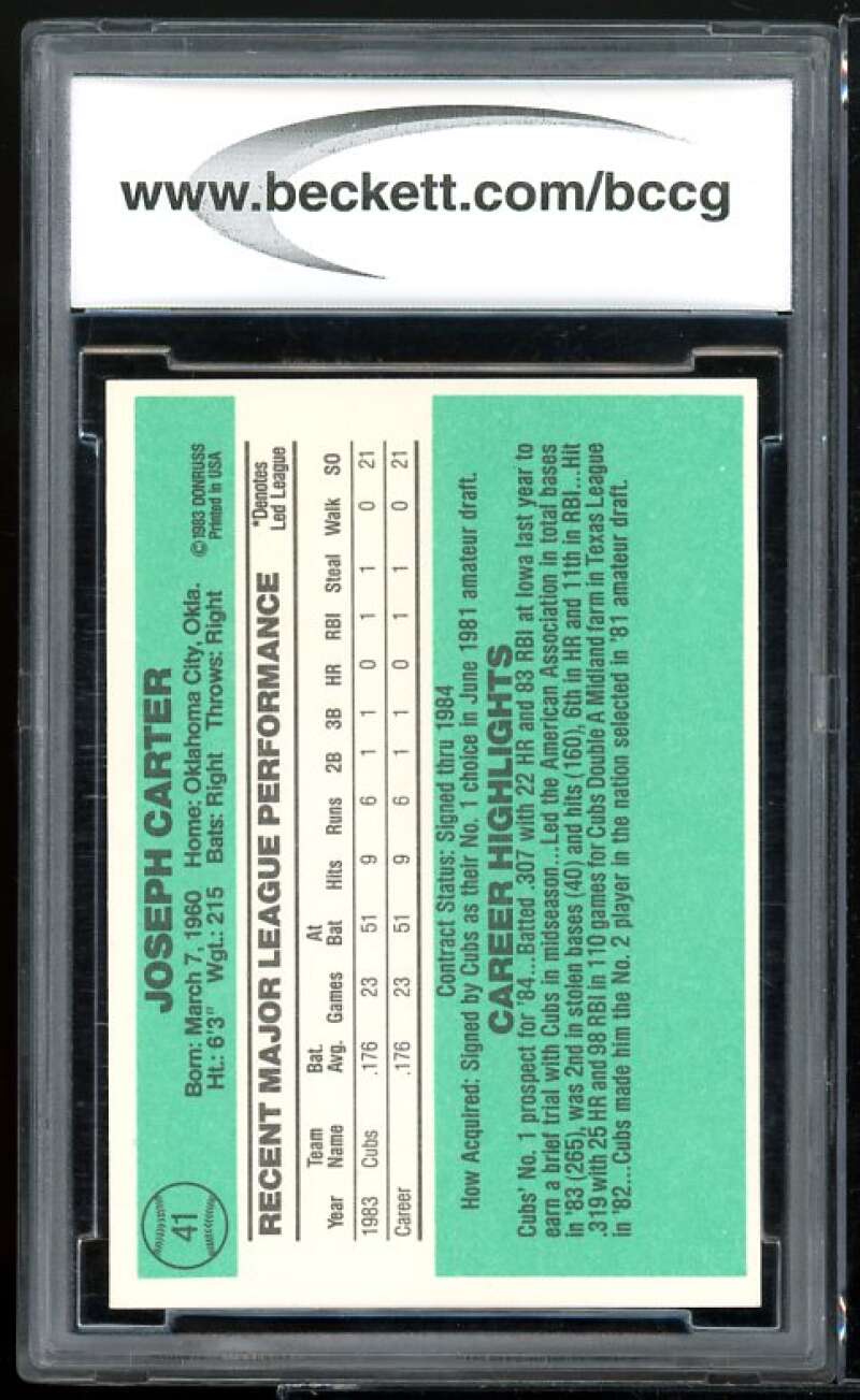 1984 Donruss #41 Joe Carter Rookie Card BGS BCCG 10 Mint+ Image 2