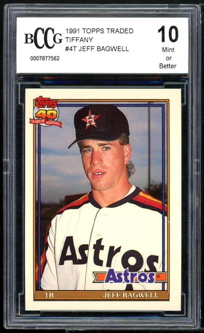 1991 Topps Traded Tiffany #4T Jeff Bagwell Rookie Card BGS BCCG 10 Mint+ Image 1