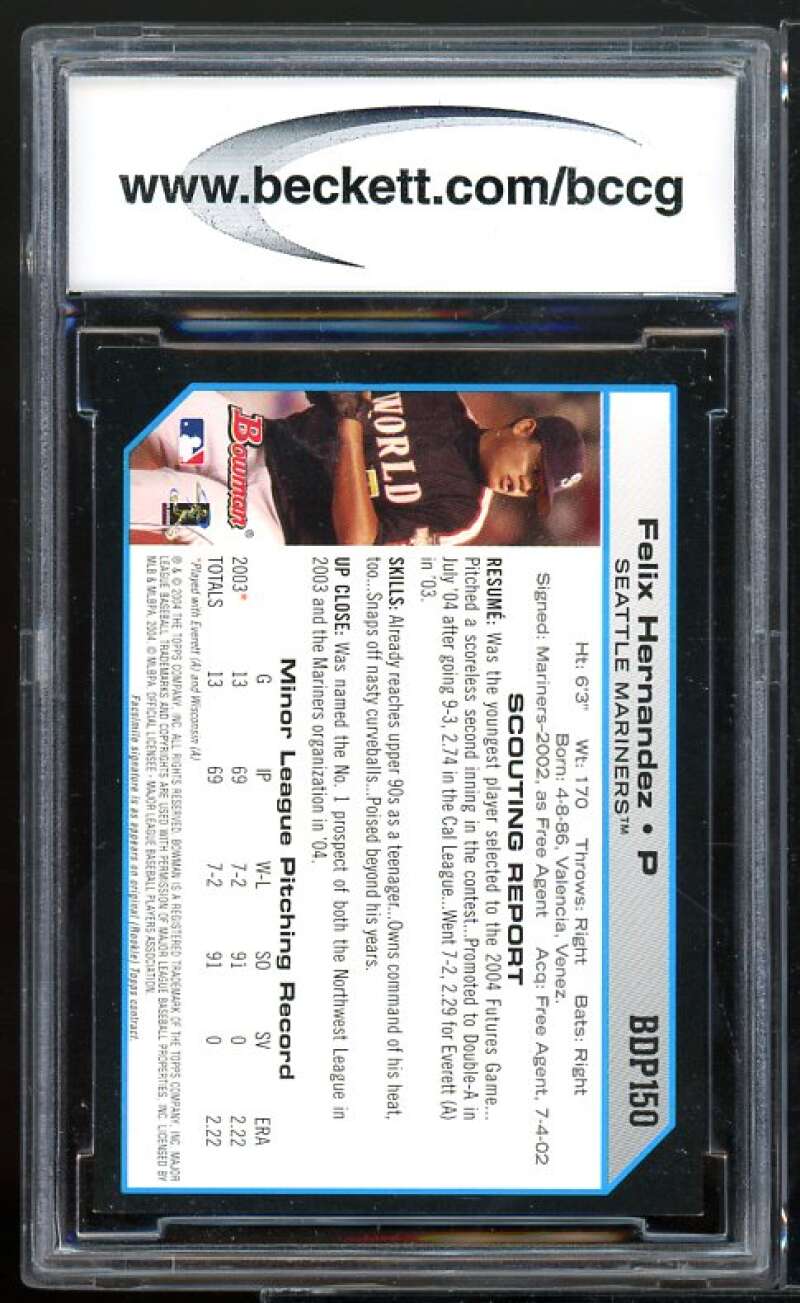 2004 Bowman Draft Game Jersey Relics #BDP150 Felix Hernandez Rookie BGS BCCG 10 Image 2