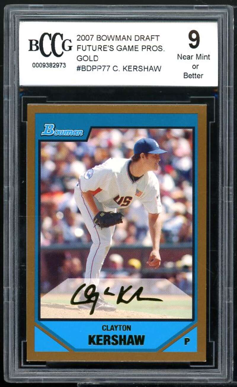 2007 Bowman Draft Futures Gold #77 Clayton Kershaw Rookie Card BGS BCCG 9 NM+ Image 1