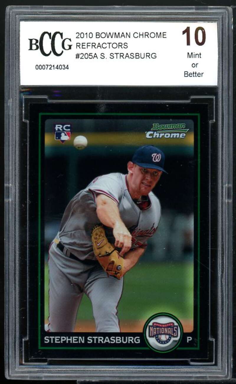 2010 Bowman Chrome Prospect Refractor #205 Stephen Strasburg RC BGS BCCG 10 Mint Image 1