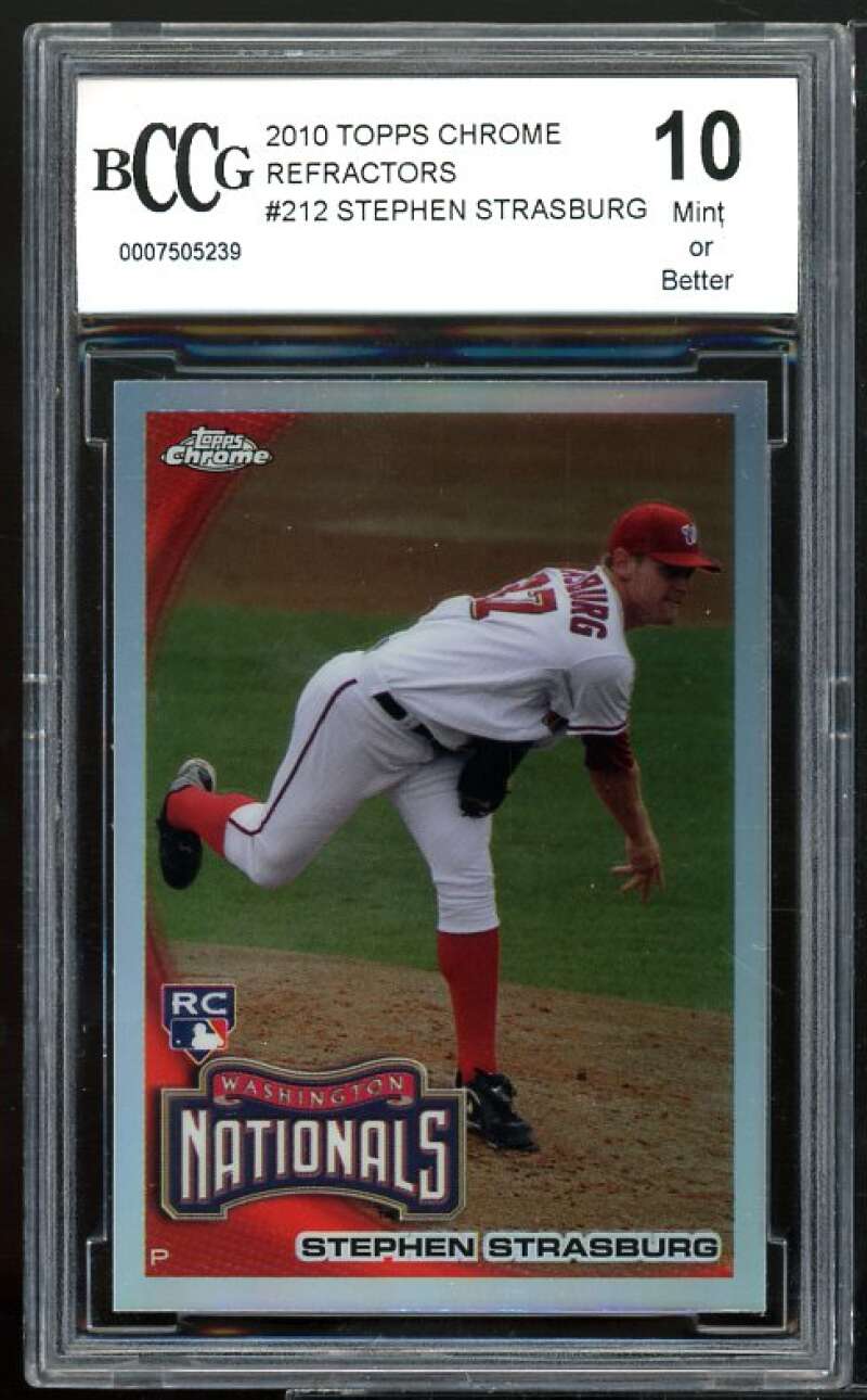 2010 Topps Chrome Refractors #212 Stephen Strasburg Rookie BGS BCCG 10 Mint+ Image 1