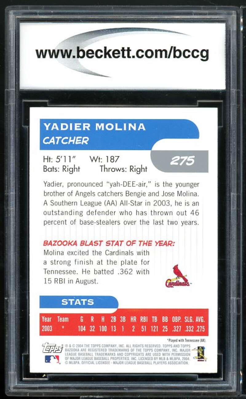 2014 Bazooka #275a Yadier Molina Rookie Card BGS BCCG 9 Near Mint+ Image 2