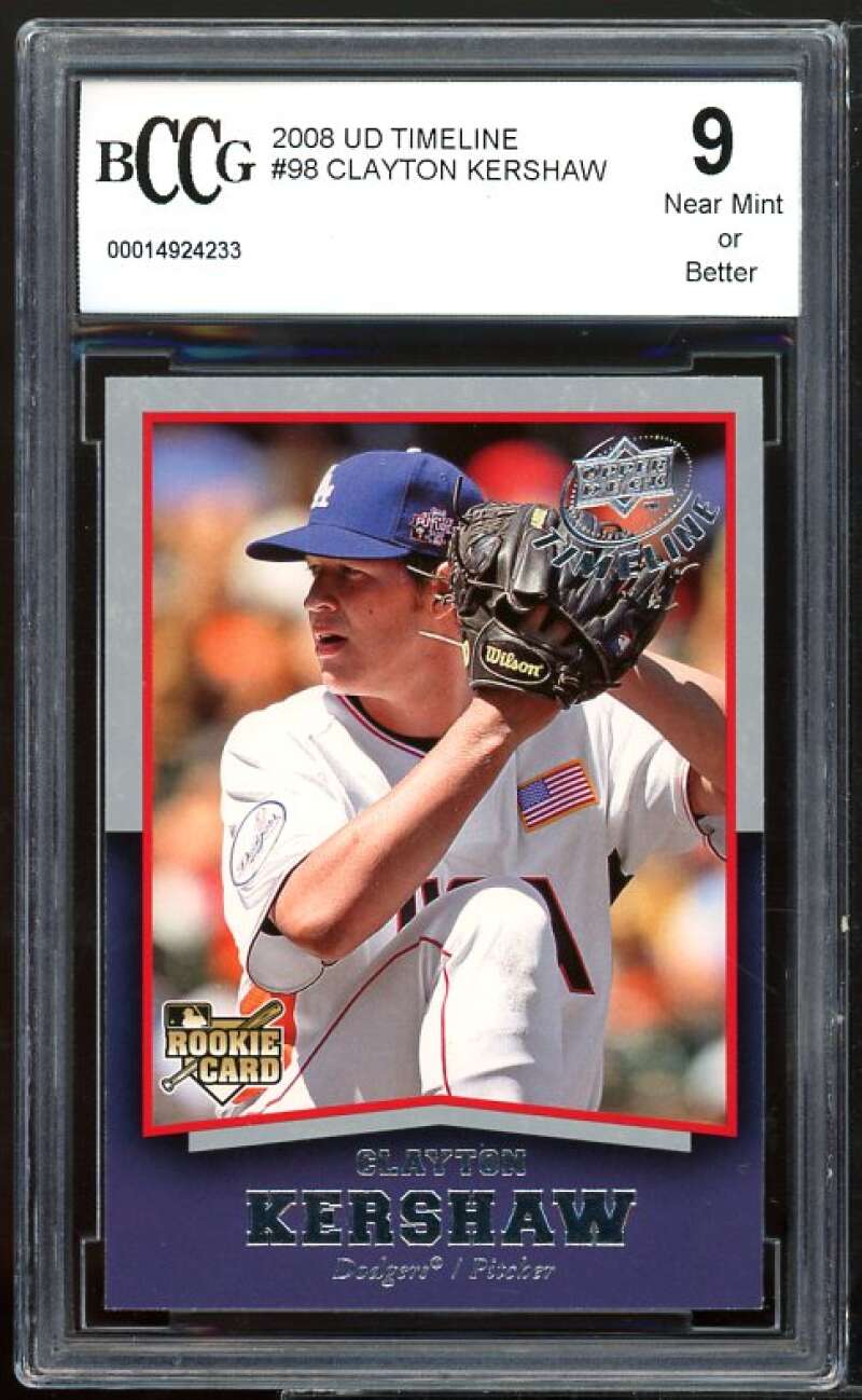 2008 Upper Deck Timeline #98 Clayton Kershaw Rookie Card BGS BCCG 9 Near Mint+ Image 1