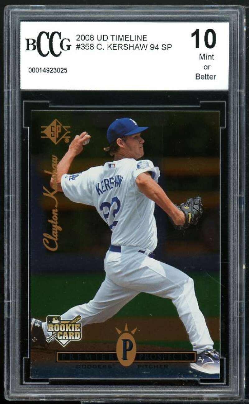 2008 Upper Deck Timeline #358 Clayton Kershaw Rookie Card BGS BCCG 10 Mint+ Image 1