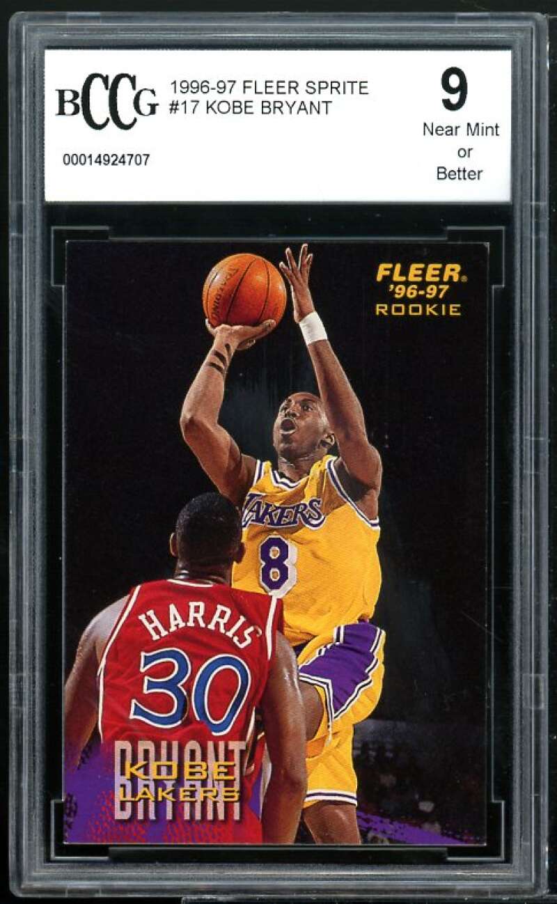 1996-97 Fleer Sprite #17 Kobe Bryant Rookie Card BGS BCCG 9 Near Mint+ Image 1