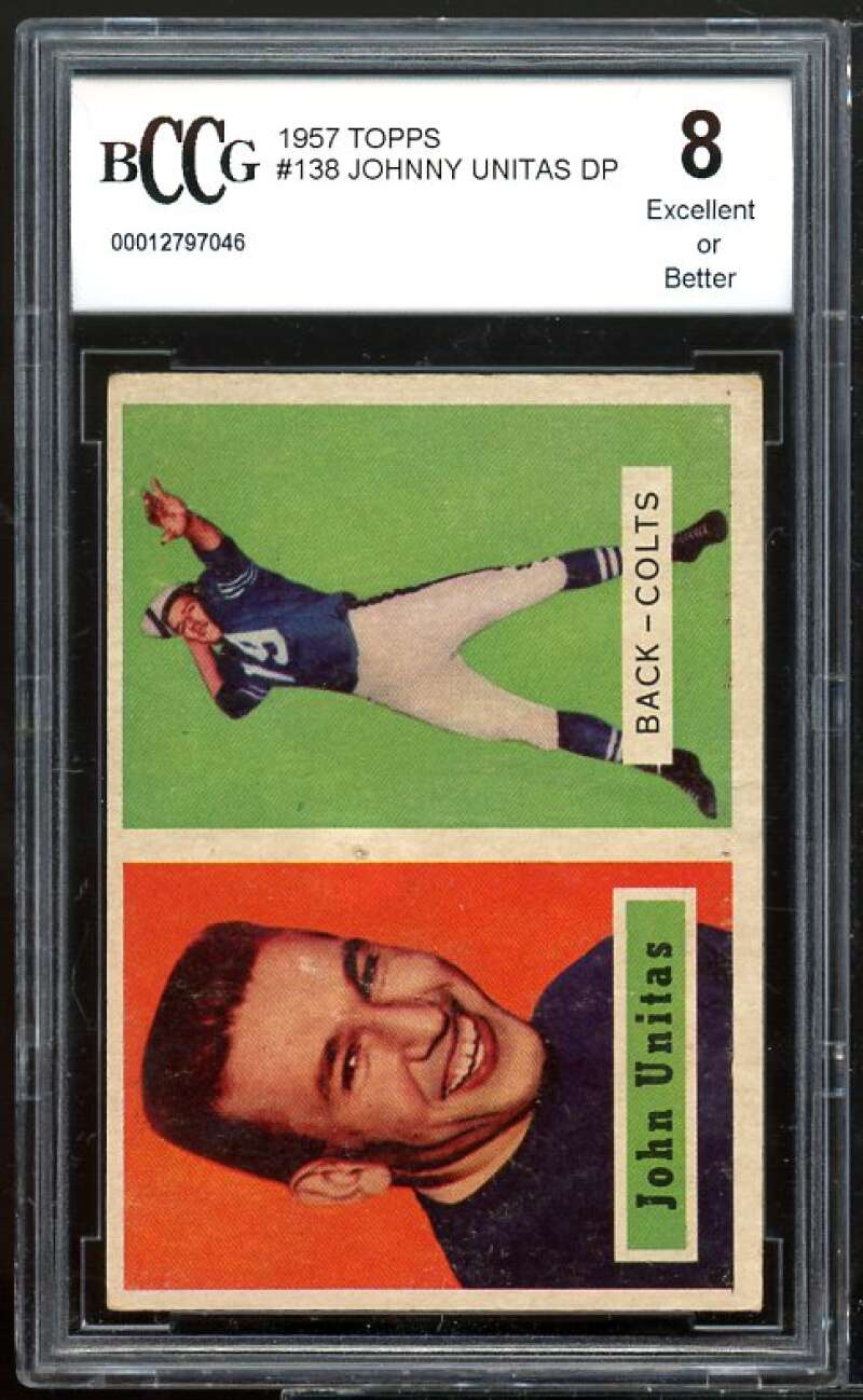 1957 Topps #138 John Unitas Rookie Card BGS BCCG 8 Excellent+ Image 1