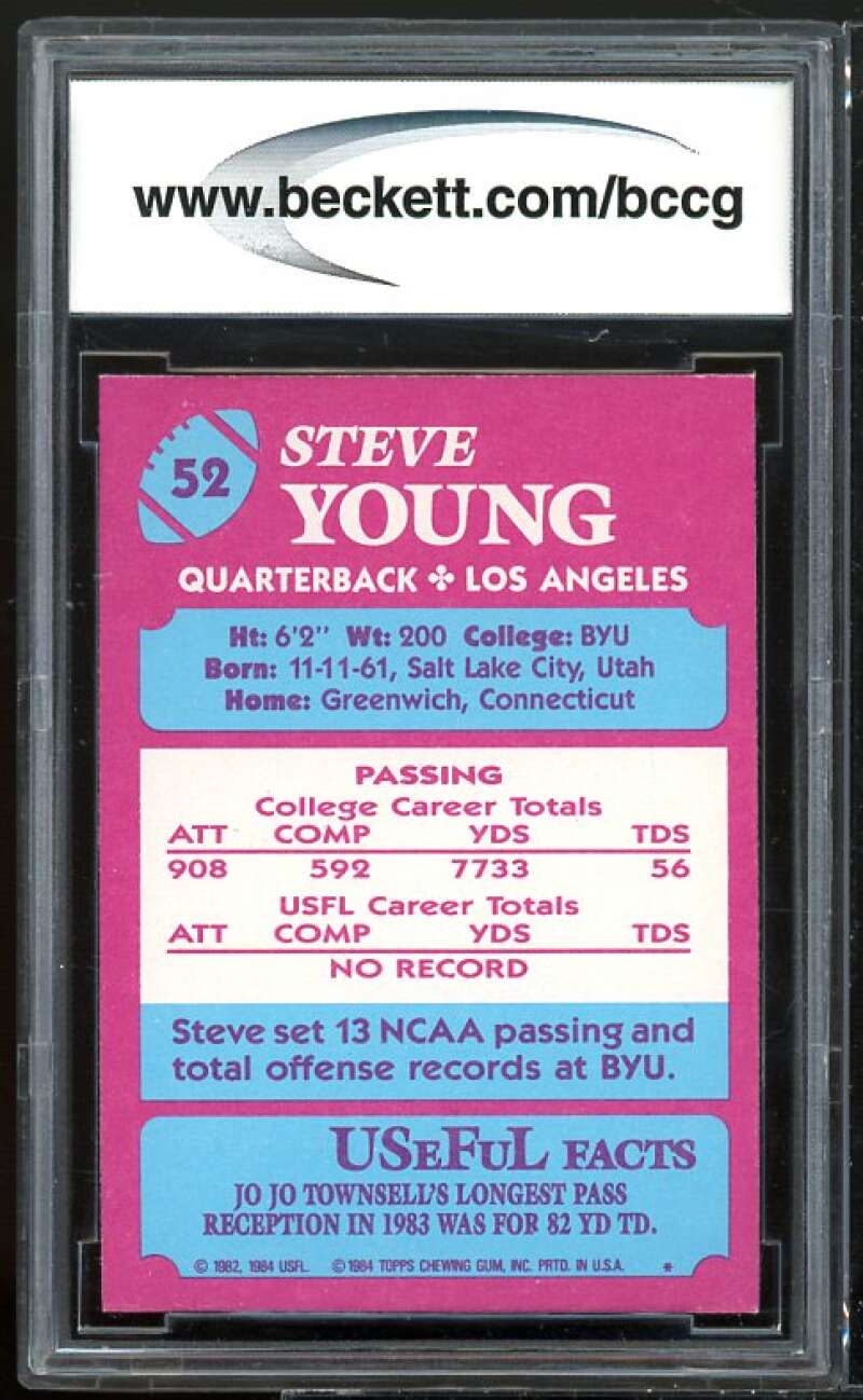 1984 Topps USFL #52 Steve Young Rookie Card BGS BCCG 10 Mint+ Image 2