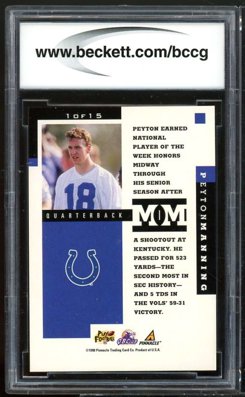 1998 Pinnacle Mint Minted Moments #1 Peyton Manning Rookie Card BGS BCCG 9 NM+ Image 2