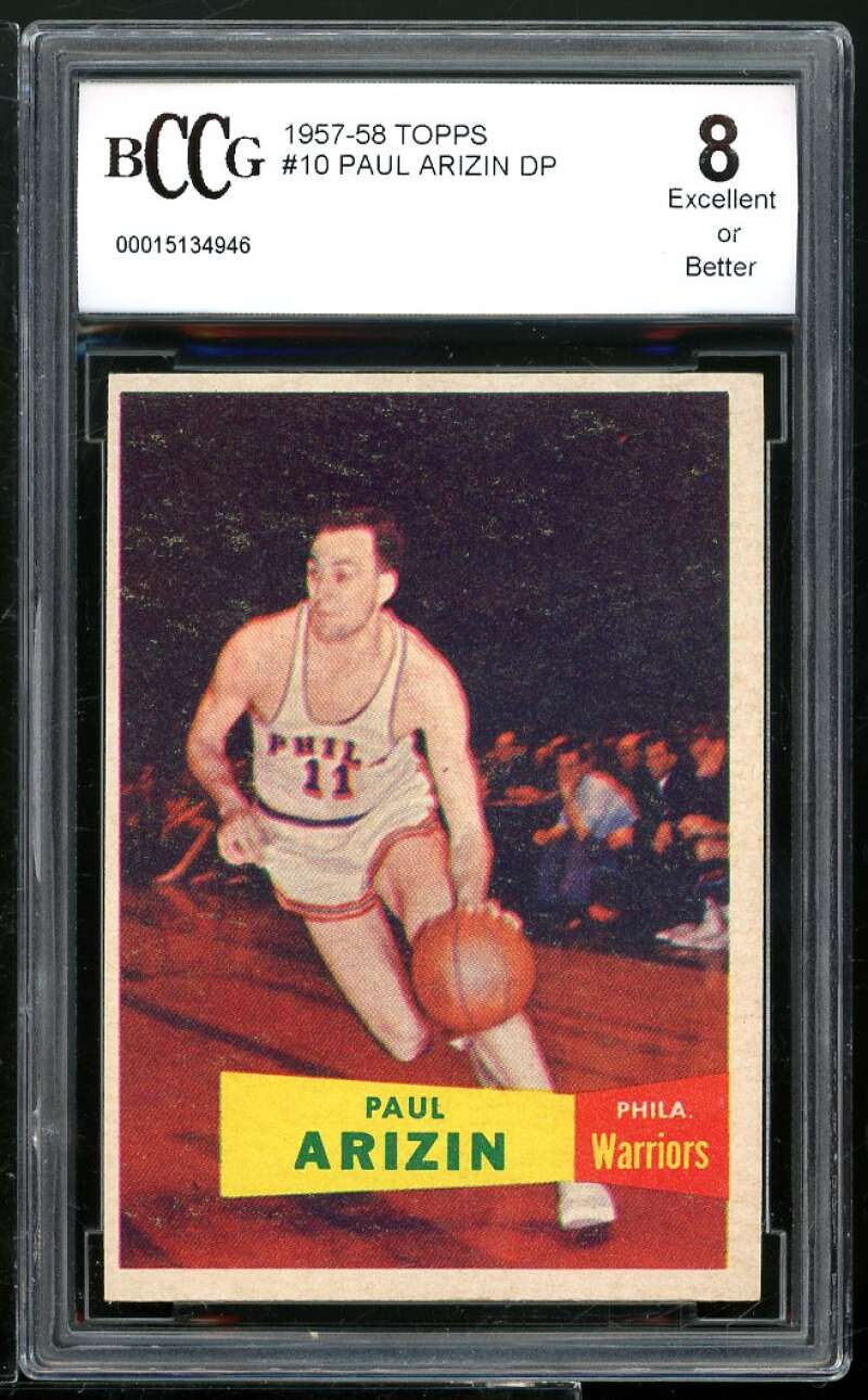 1957-58 Topps #10 Paul Arizin Rookie Card BGS BCCG 8 Excellent+ Image 1