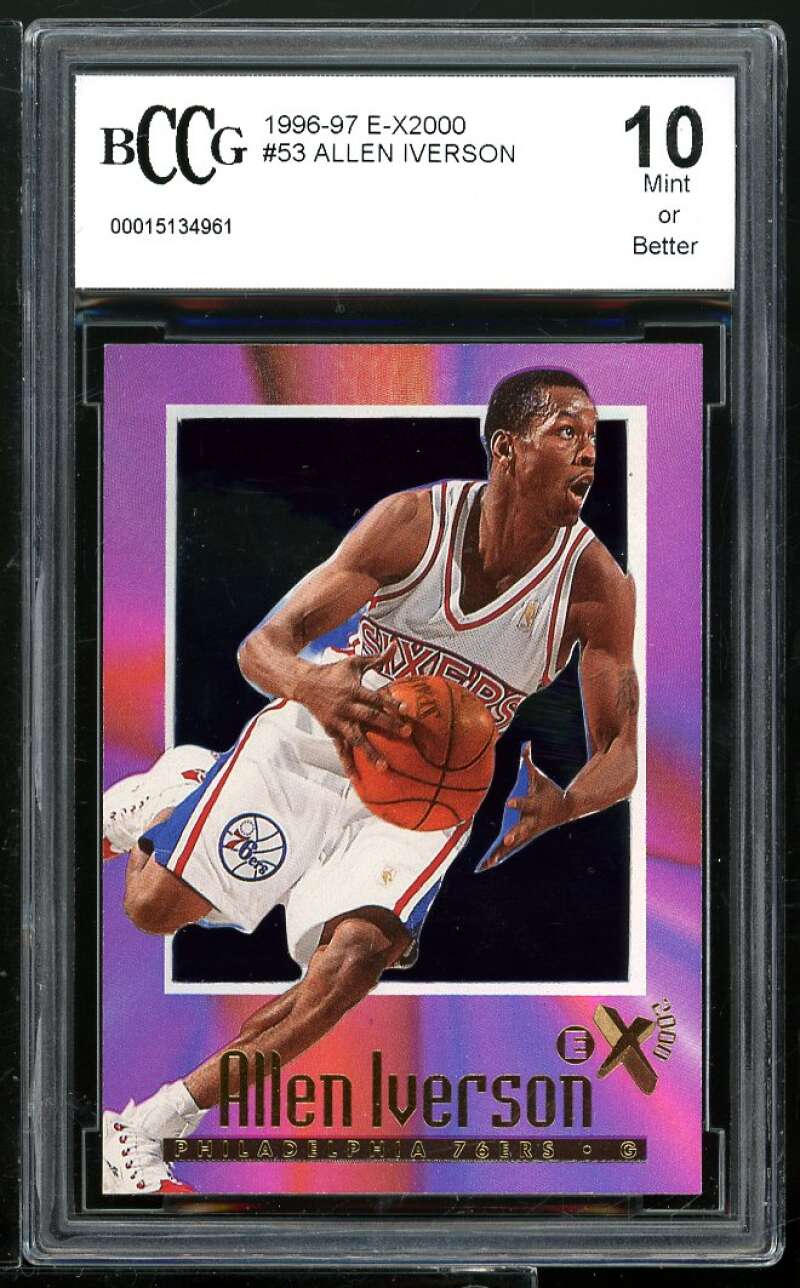 1996-97 E-X2000 #53 Allen Iverson Rookie Card BGS BCCG 10 Mint+ Image 1