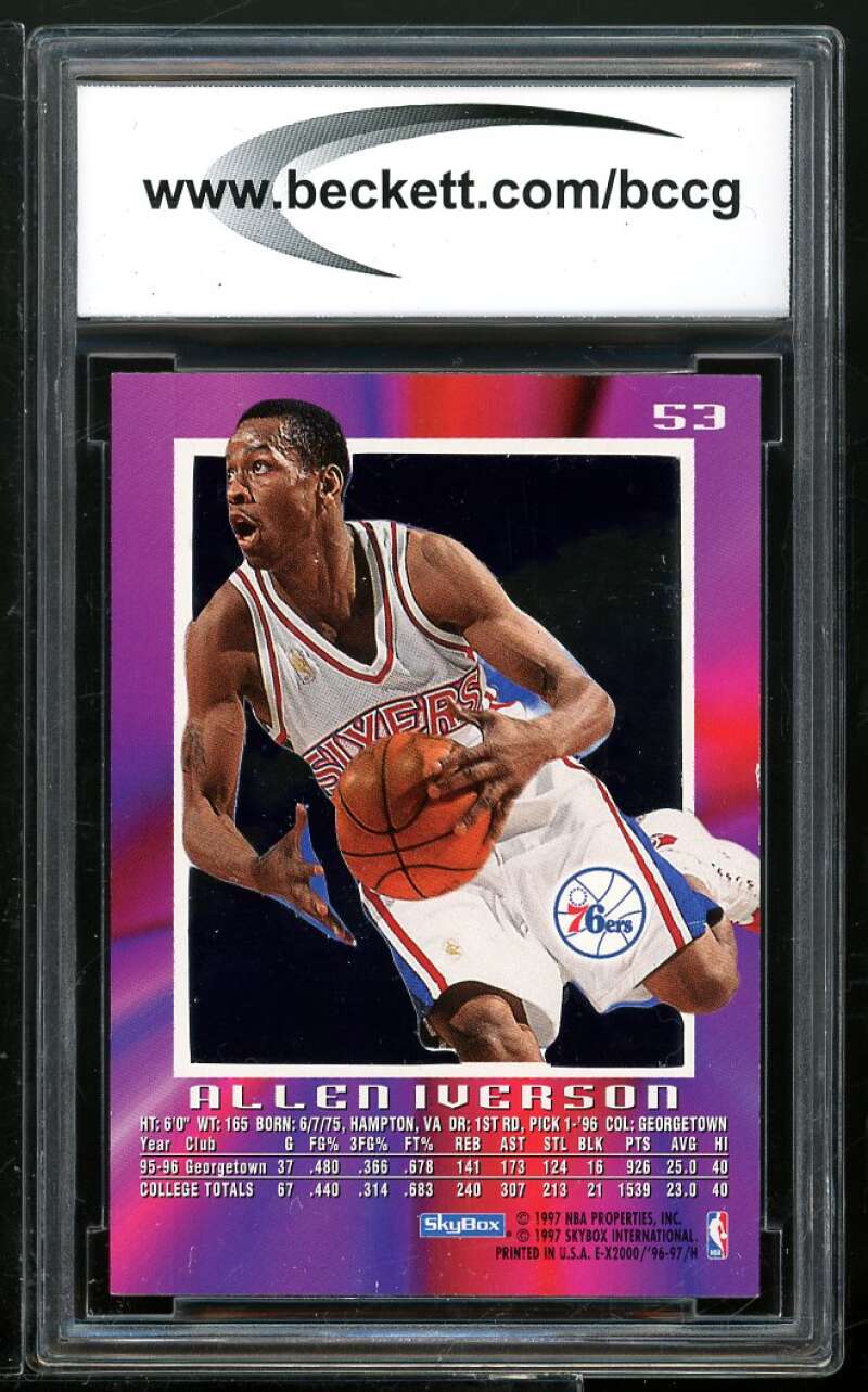 1996-97 E-X2000 #53 Allen Iverson Rookie Card BGS BCCG 10 Mint+ Image 2