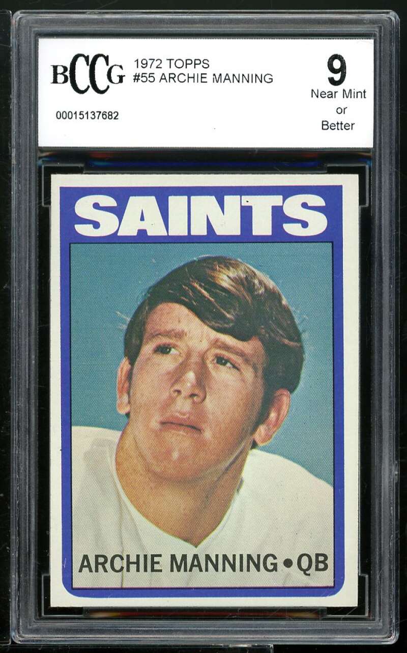 1972 Topps #55 Archie Manning Rookie Card BGS BCCG 9 Near Mint+ Image 1