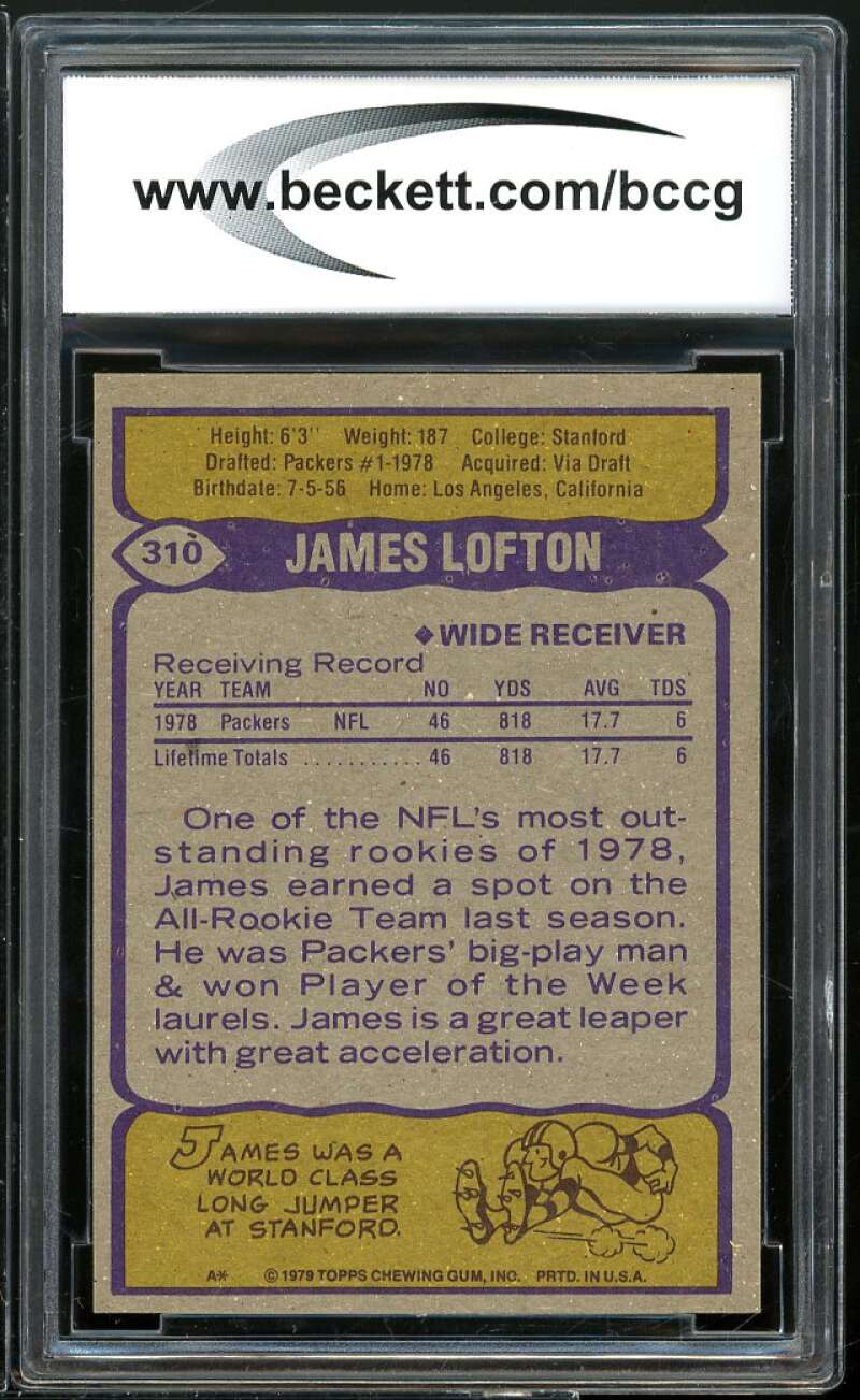 1979 Topps #310 James Lofton Rookie Card BGS BCCG 10 Mint+ Image 2