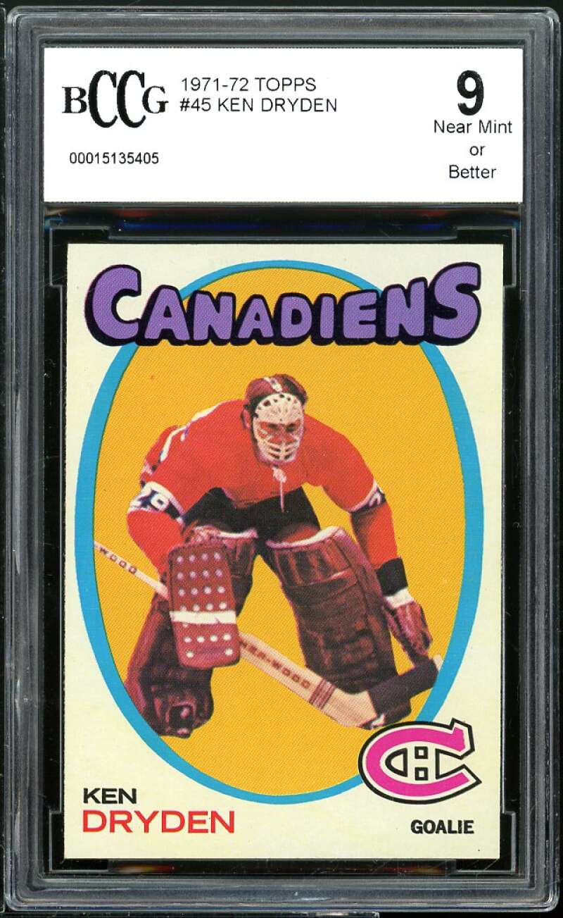 1971-72 Topps #45 Ken Dryden Card BGS BCCG 9 Near Mint+ Image 1