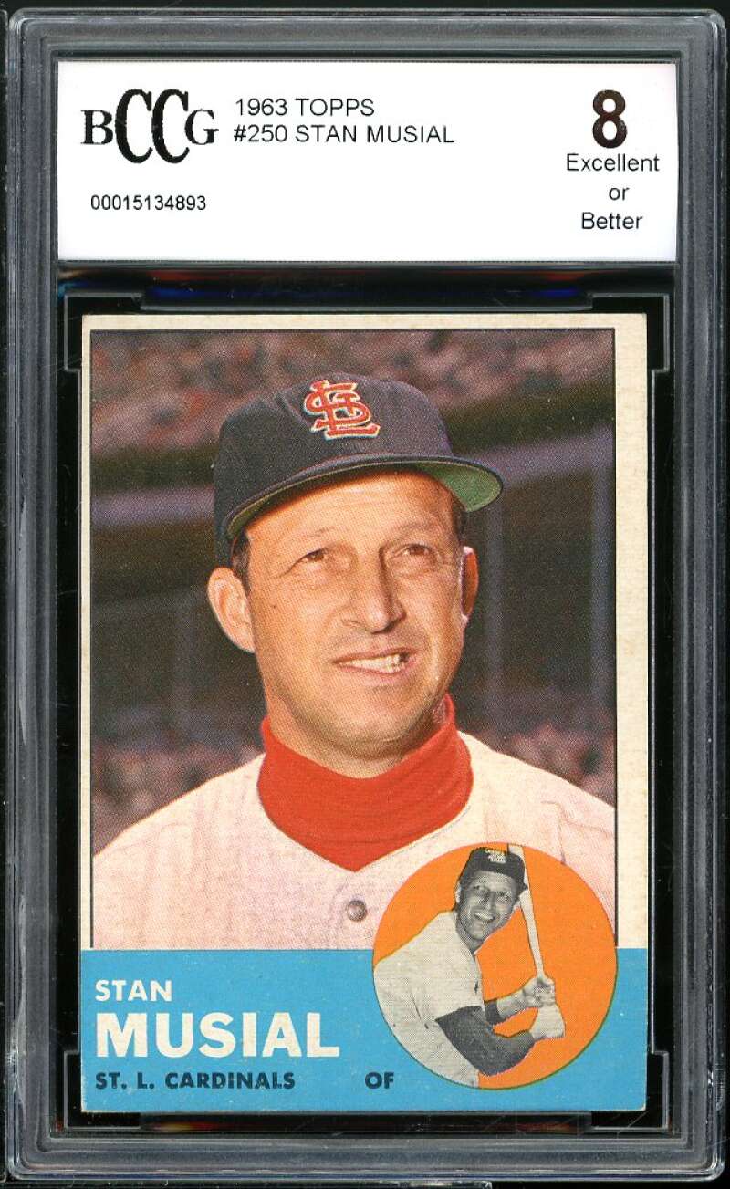 1963 Topps #250 Stan Musial Card BGS BCCG 8 Excellent+ Image 1