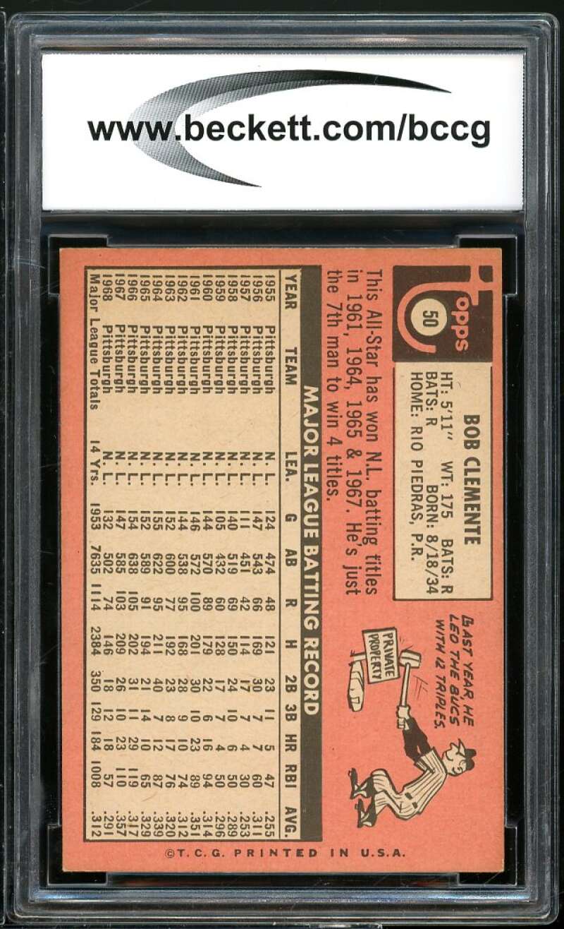 1969 Topps #50 Bob Clemente Card BGS BCCG 8 Excellent+ Image 2