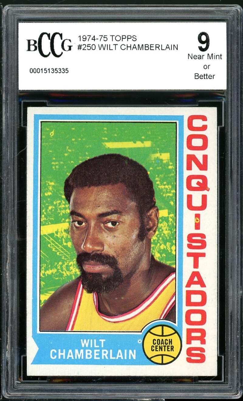 1974-75 Topps #250 Wilt Chamberlain Card BGS BCCG 9 Near Mint+ Image 1