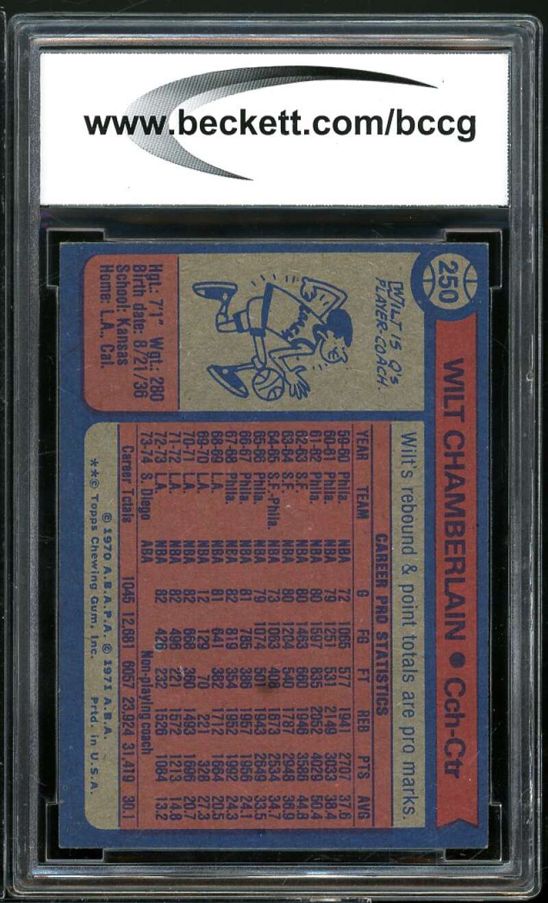 1974-75 Topps #250 Wilt Chamberlain Card BGS BCCG 9 Near Mint+ Image 2