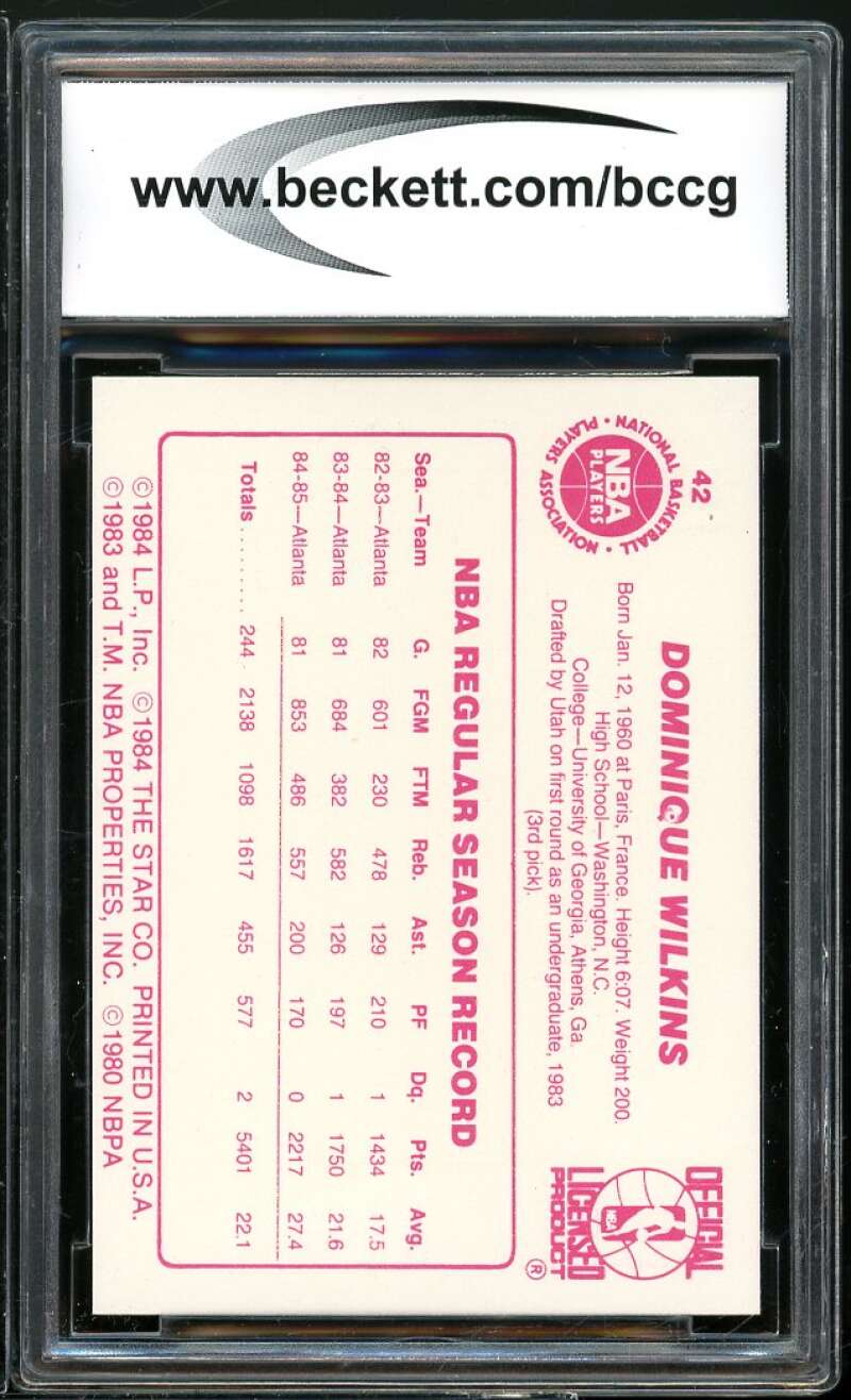 1985-86 Star #42 Dominique Wilkins Card BGS BCCG 9 Near Mint+ Image 2