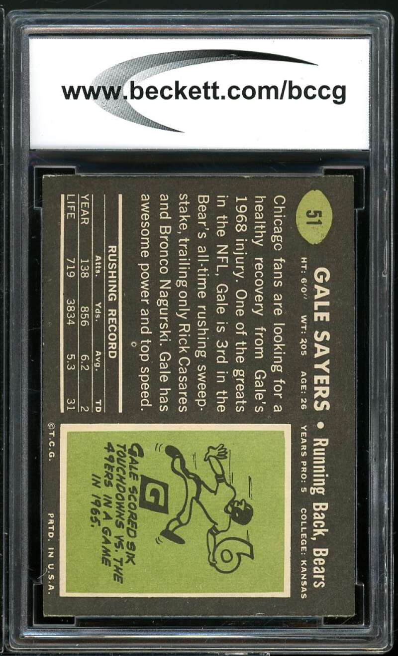 1969 Topps #51 Gale Sayers Card BGS BCCG 9 Near Mint+ Image 2