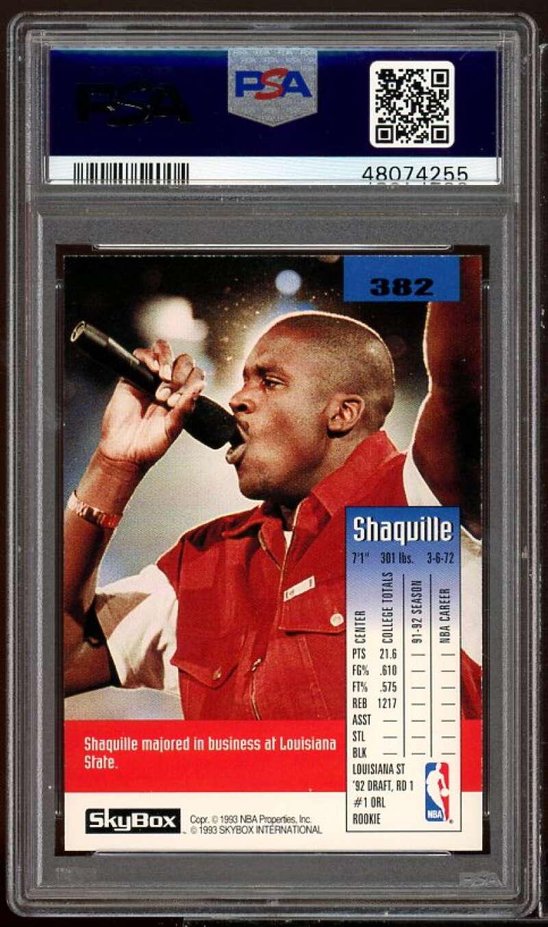 Shaquille O'Neal Rookie Card 1992-93 SkyBox #382 PSA 9 Image 2