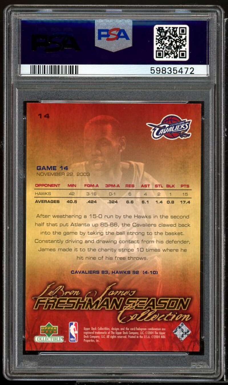 Lebron James Rookie Card 2003 UD Collectibles Freshman Season #14 PSA 9 Image 2