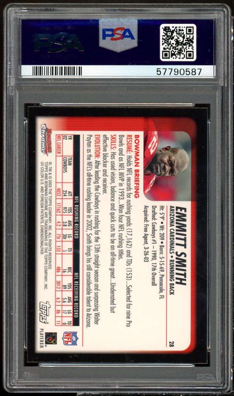 Emmitt Smith Card 2003 Bowman Chrome #28 PSA 9 Image 2