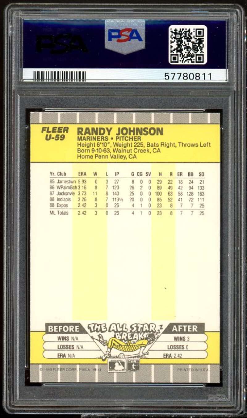 Randy Johnson Rookie Card 1989 Fleer Update #U-59 PSA 7 Image 2