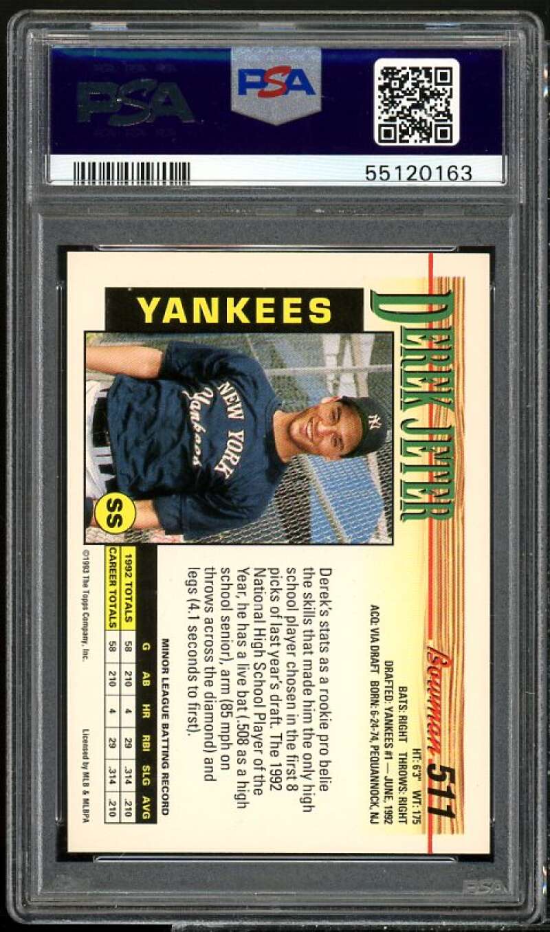 Derek Jeter Rookie Card 1993 Bowman #511 PSA 7 Image 2