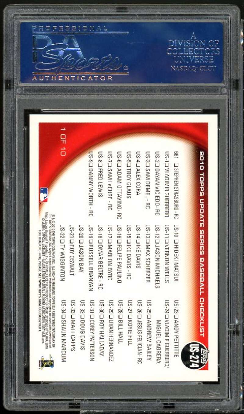 Stephen Strasburg/Ivan Rodriguez Rookie Card 2010 Topps Update #US-274 PSA 9 Image 2