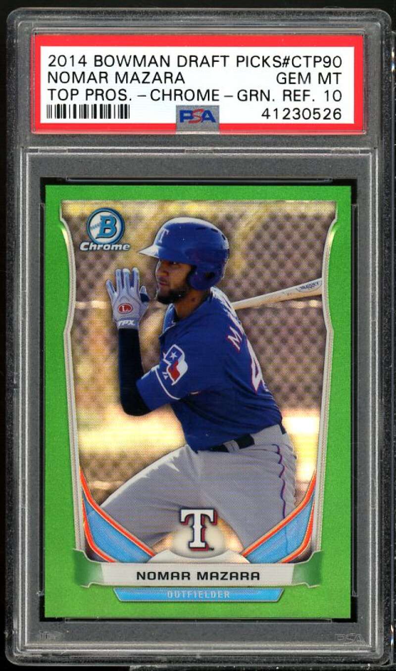 Nomar Mazara Rookie 2014 Bowman Draft Picks Chrome Green Refractors #90 PSA 10 Image 1