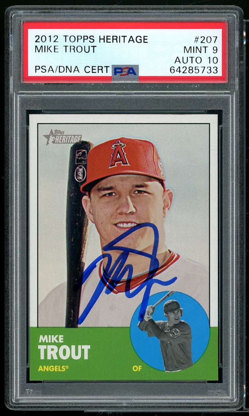 Mike Trout Card 2012 Topps Heritage #207 PSA 9 PSA/DNA Certified Autograph 10 Image 1