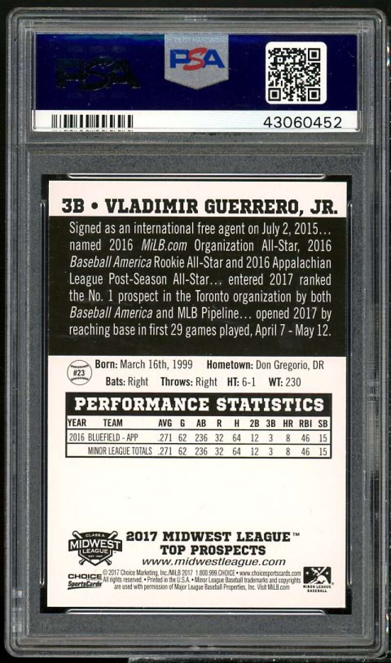 Vladimir Guerrero Jr. Rookie 2017 Choice Midwest League Top Prospects #23 PSA 9 Image 2