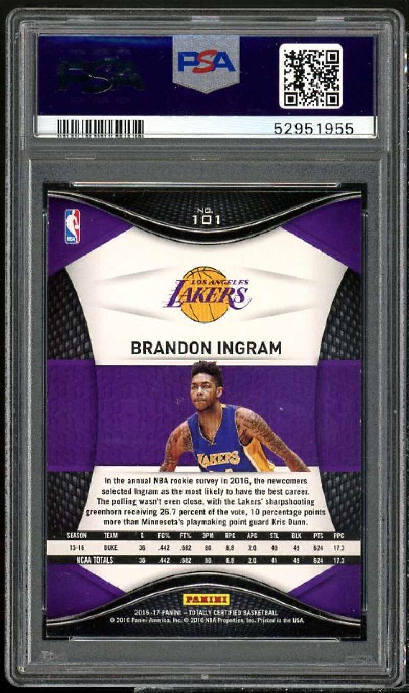 Brandon Ingram Rookie Card 2016-17 Panini Totally Certified #101 PSA 9 Image 2