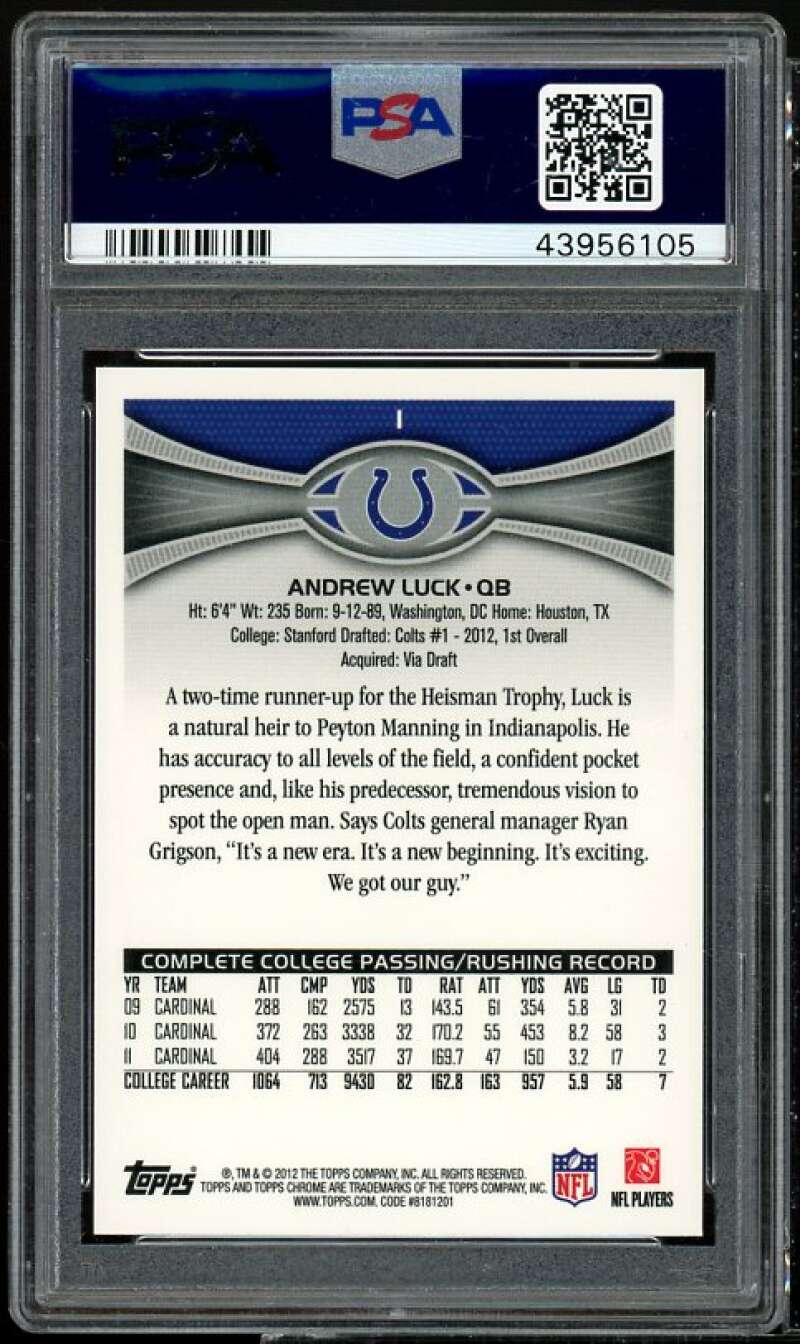 Andrew Luck Rookie Card 2012 Topps Chrome #1 PSA 9 Image 2