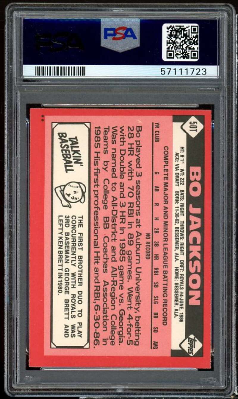 Bo Jackson Rookie Card 1986 Topps Traded #50T PSA 8 Image 2