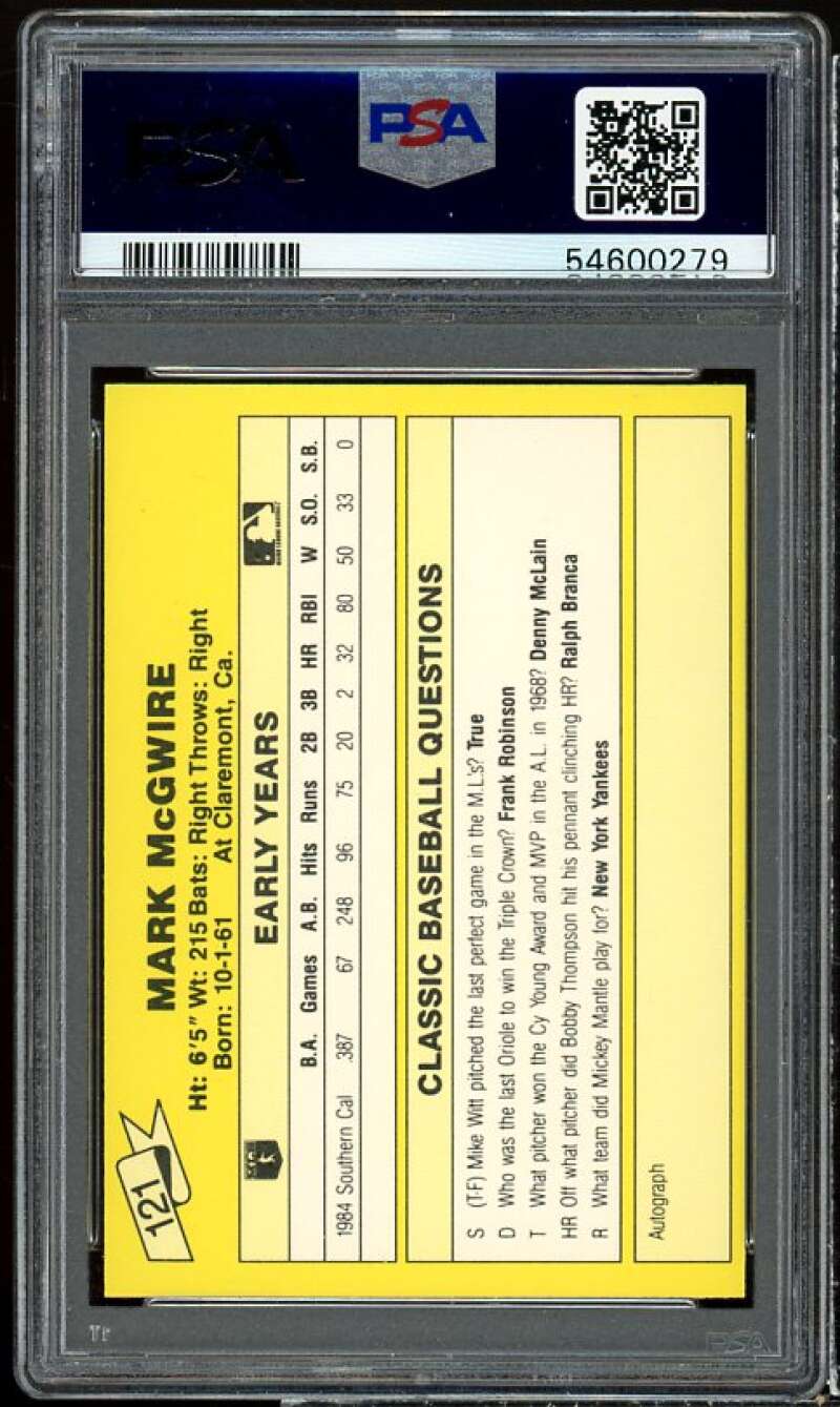 Mark McGwire Rookie Card 1987 Classic Update Yellow #121 PSA 9 Image 2