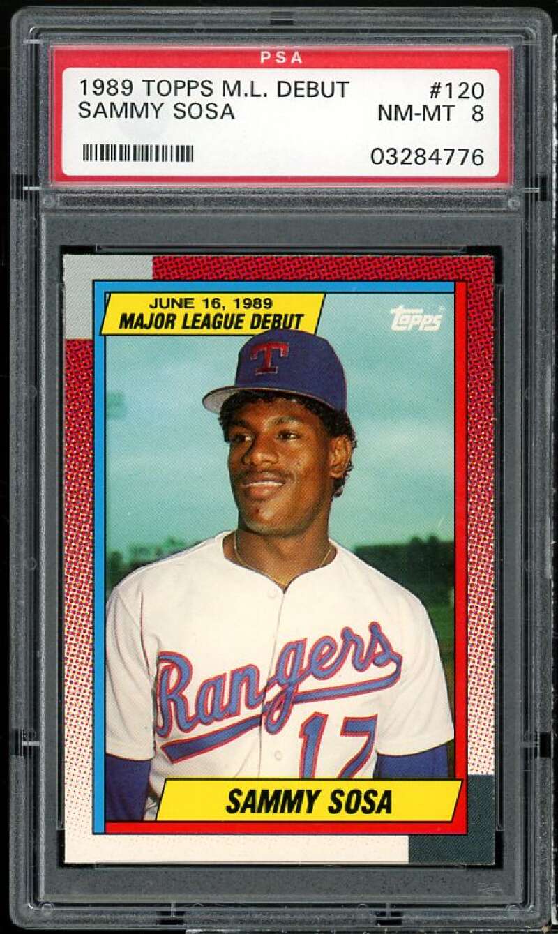 Sammy Sosa Rookie Card 1989 Topps M.L. Debut #120 PSA 8 Image 1