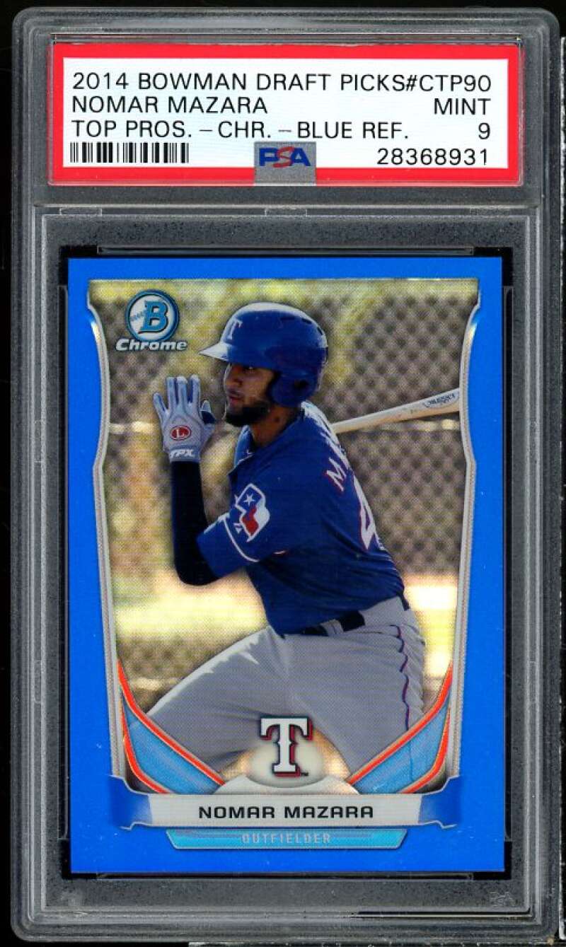 Nomar Mazara Rookie 2014 Bowman Draft Picks Chrome Blue Refractors #90 PSA 9 Image 1