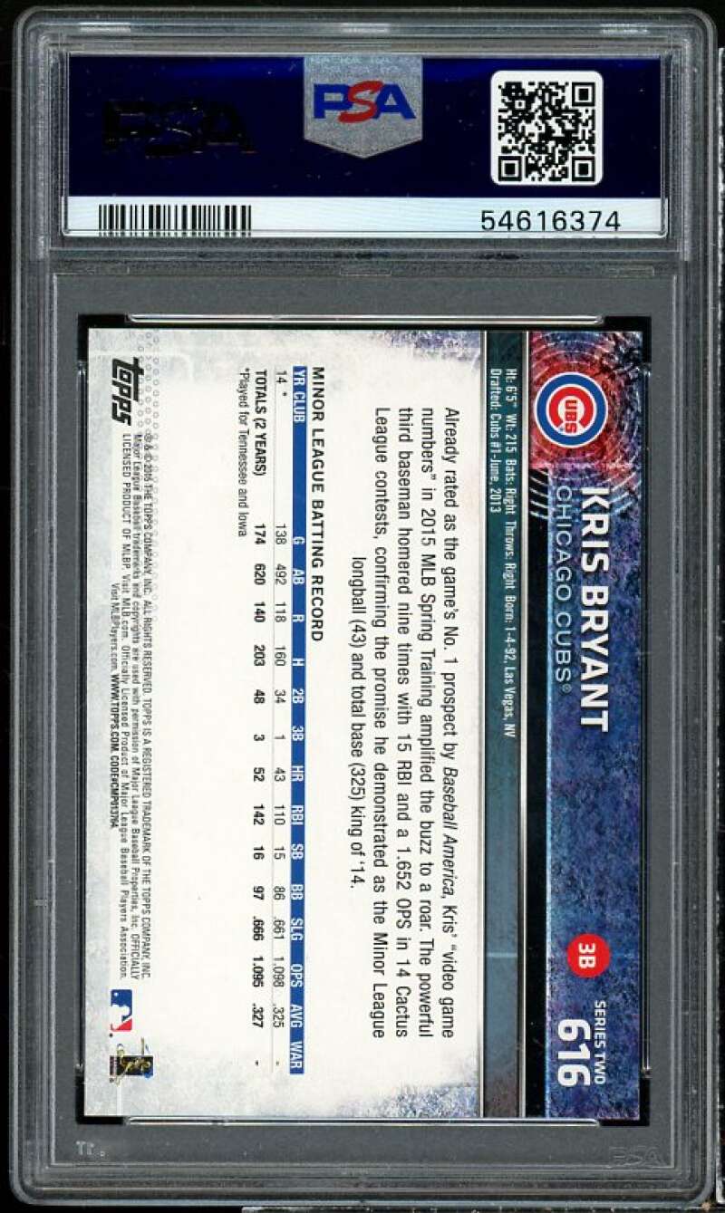 Kris Bryant Rookie Card 2015 Topps #616 PSA 9 Image 2