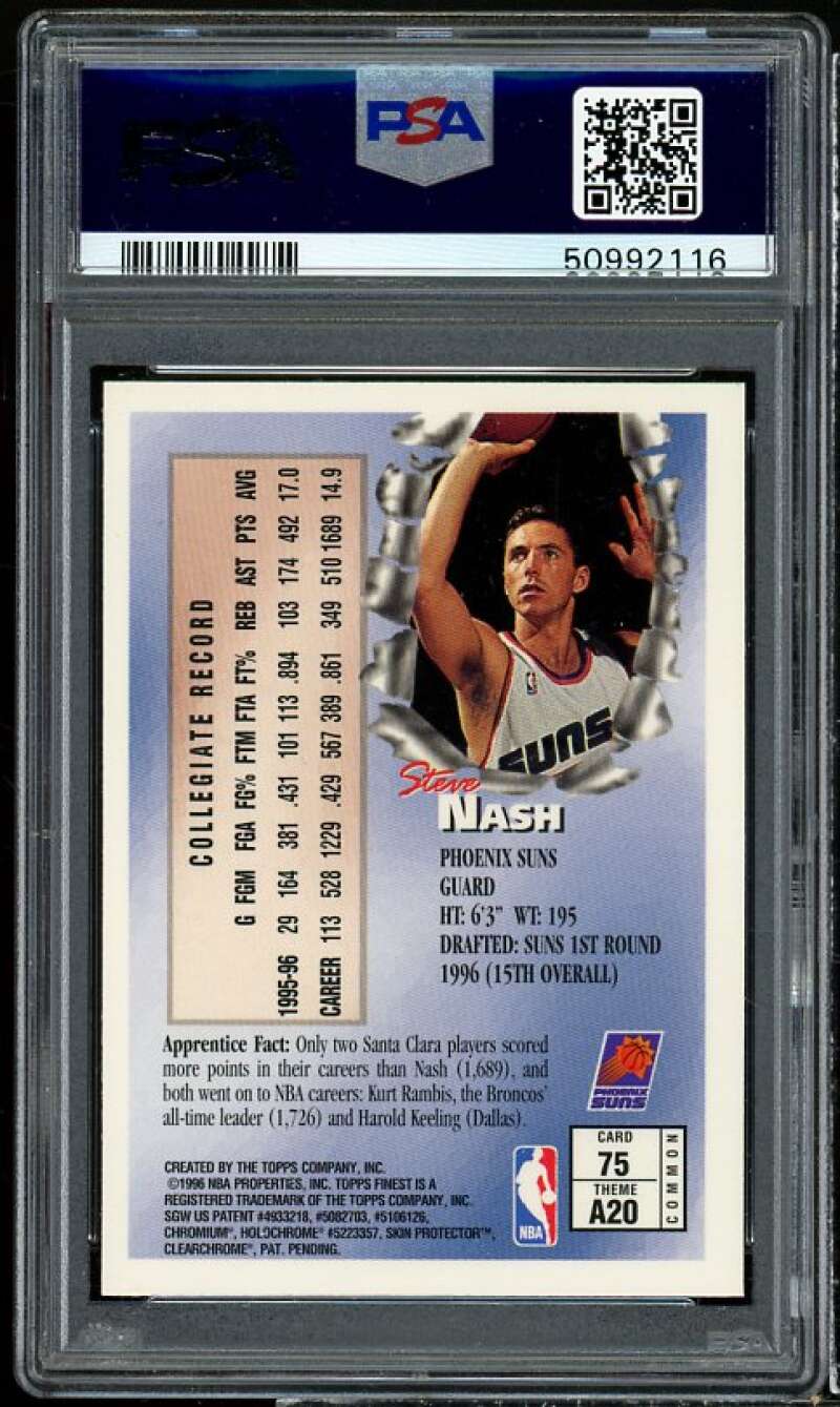 Steve Nash Rookie Card 1996-97 Finest w/Coating #75 PSA 8 Image 2