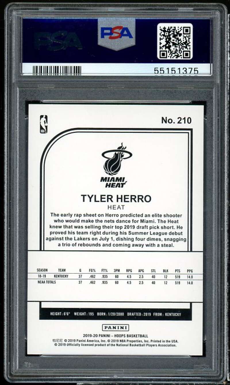 Tyler Herro Rookie Card 2019-20 Hoops #210 PSA 9 Image 2