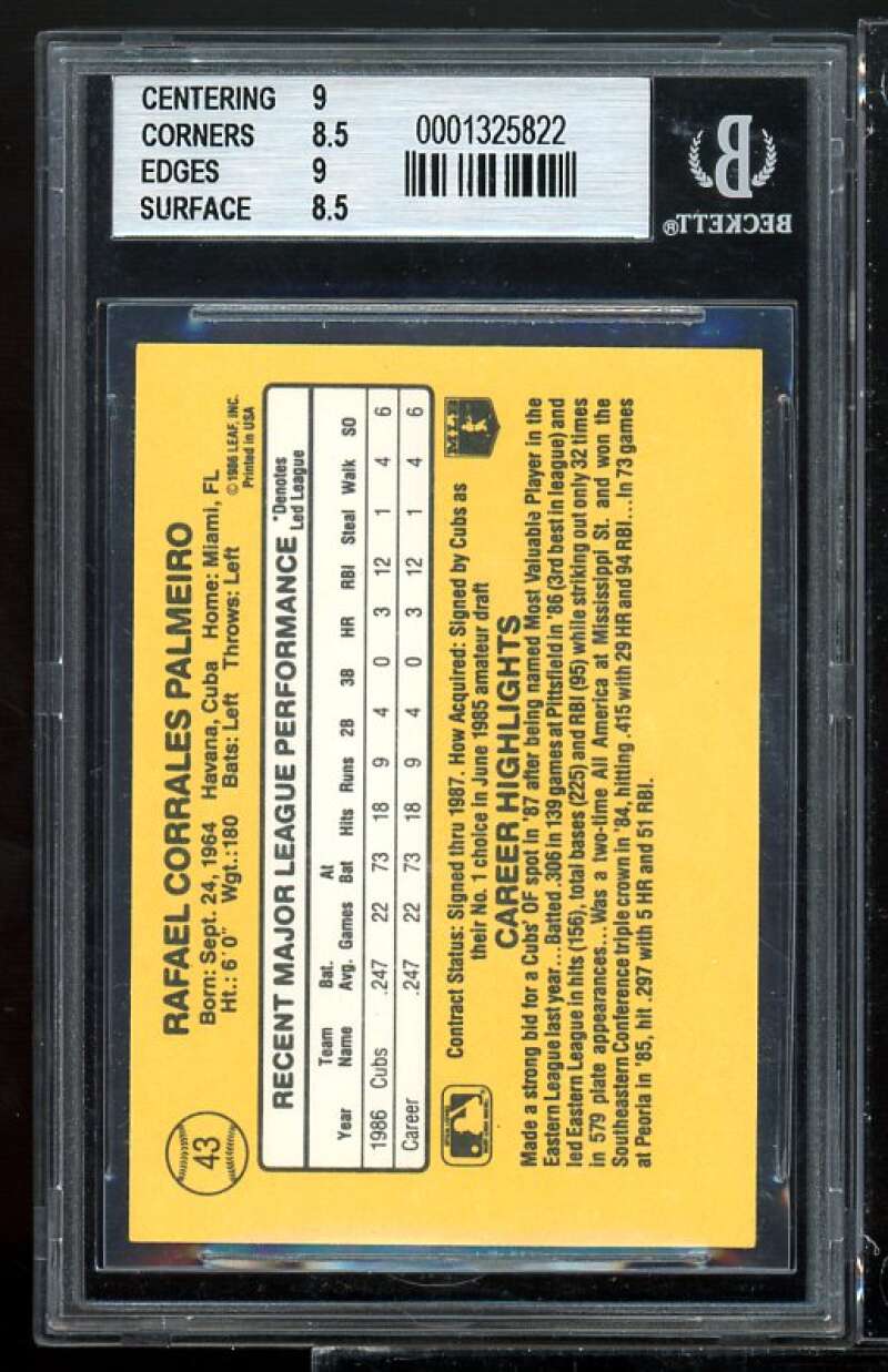 Rafael Palmeiro Rookie Card 1987 Donruss #43 BGS 8.5 (9 8.5 9 8.5) Image 2