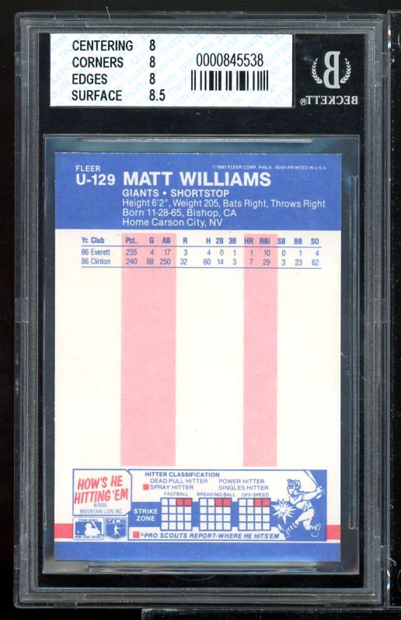 Matt Williams 1987 Fleer Update Matt Williams #129 BGS 8 (8 8 8 8.5) Image 2