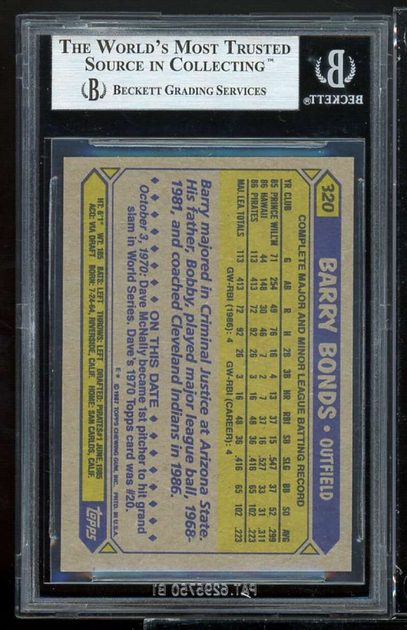 Barry Bonds Rookie Card 1987 Topps #320 BGS 8.5 (8 9 9.5 9) Image 2