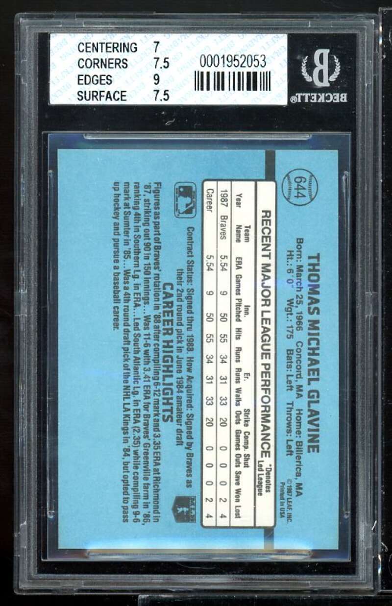 Tom Glavine Rookie Card 1988 Donruss #644 BGS 7.5 (7 7.5 9 7.5) Image 2