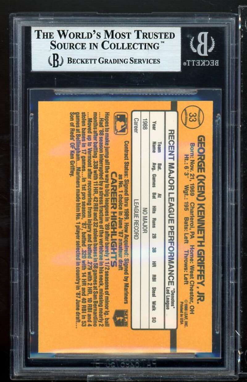 Ken Griffey Jr. Rookie Card 1989 Donruss #33 BGS 8.5 (8 9.5 9.5 8.5) Image 2