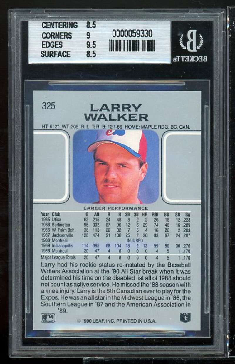 Larry Walker Rookie Card 1990 Leaf #325 BGS 8.5 (8.5 9 9.5 8.5) Image 2