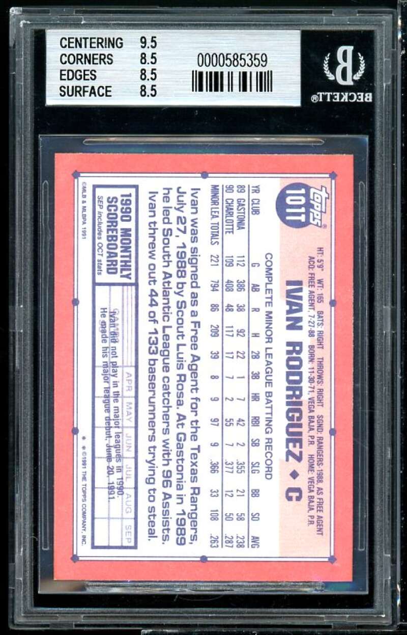 Ivan Rodriguez Rookie Card 1991 Topps Traded #101T BGS 8.5 (9.5 8.5 8. –